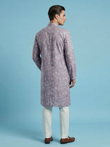 Lavender cotton linen printed kurta suiit
