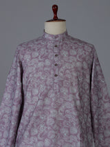 Lavender cotton linen printed kurta suiit