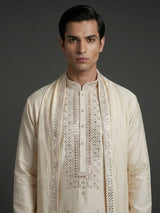 Cream silk kurta suiit with aabla and embroidery work