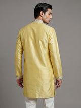Yellow silk kurta suiit with aabla and embroidery design