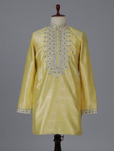 Yellow silk kurta suiit with aabla and embroidery design