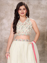 Off white silk palazzo suit with dupatta set