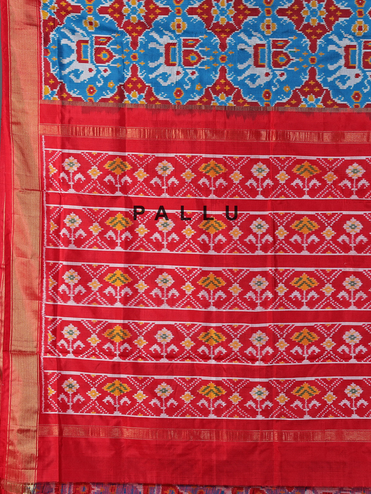 Blue patola silk saree with elephant motif border