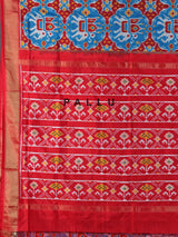 Blue patola silk saree with elephant motif border