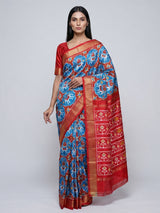 Blue patola silk saree with elephant motif border