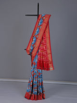Blue patola silk saree with elephant motif border