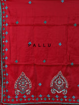 Maroon semi cotton saree with aabla work