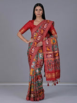 Maroon patola silk saree with zari pallu design
