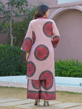 Onion pink printed kurti set with V neckline