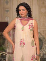 Off white sleeveless cotton kurti set with dupatta