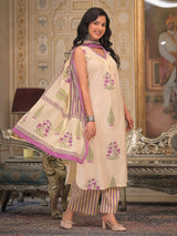 Off white cotton kurti set with traditional prints