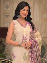 Off white cotton kurti set with traditional prints