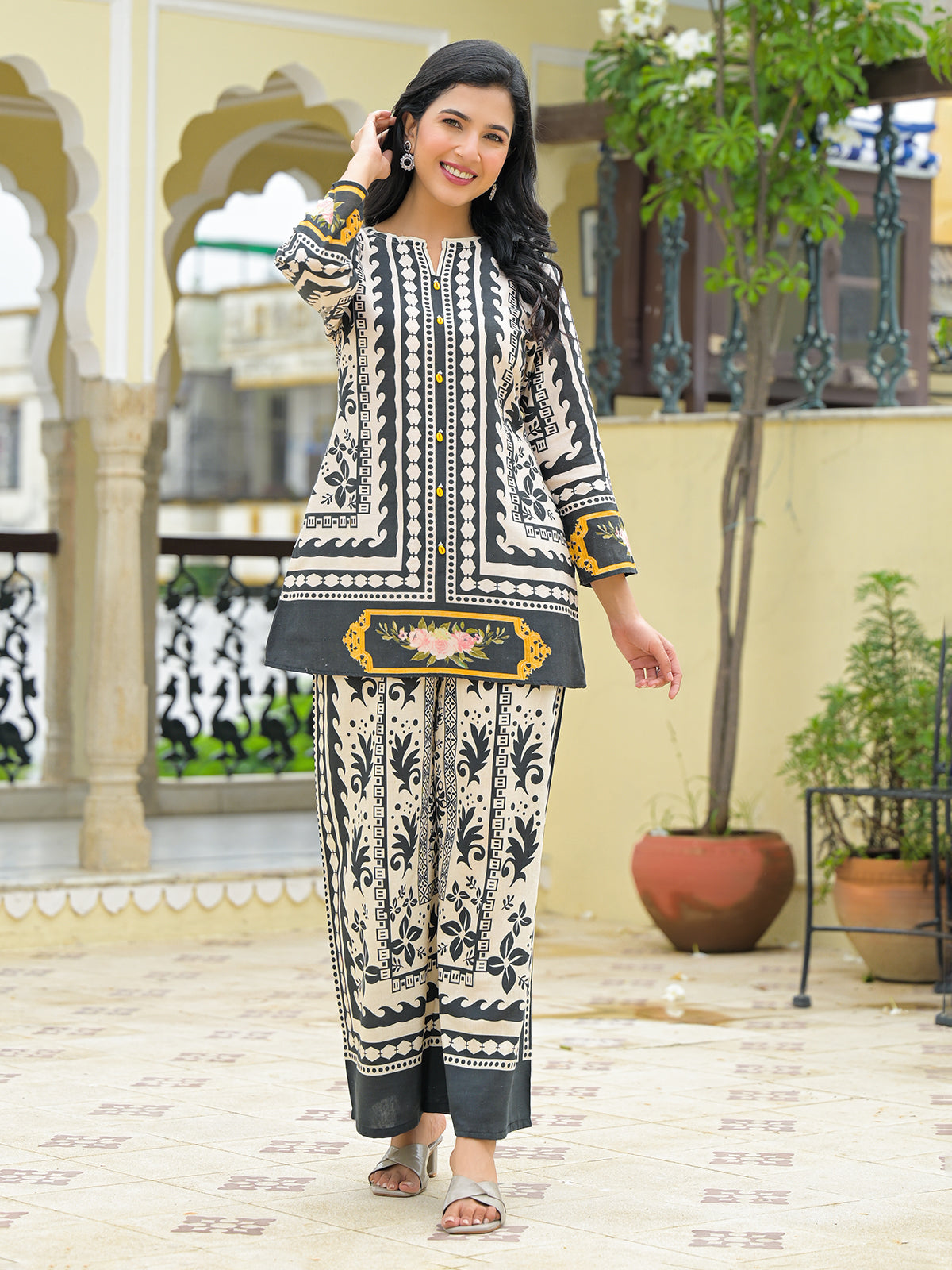 Off White cotton co ord set for women casual wear
