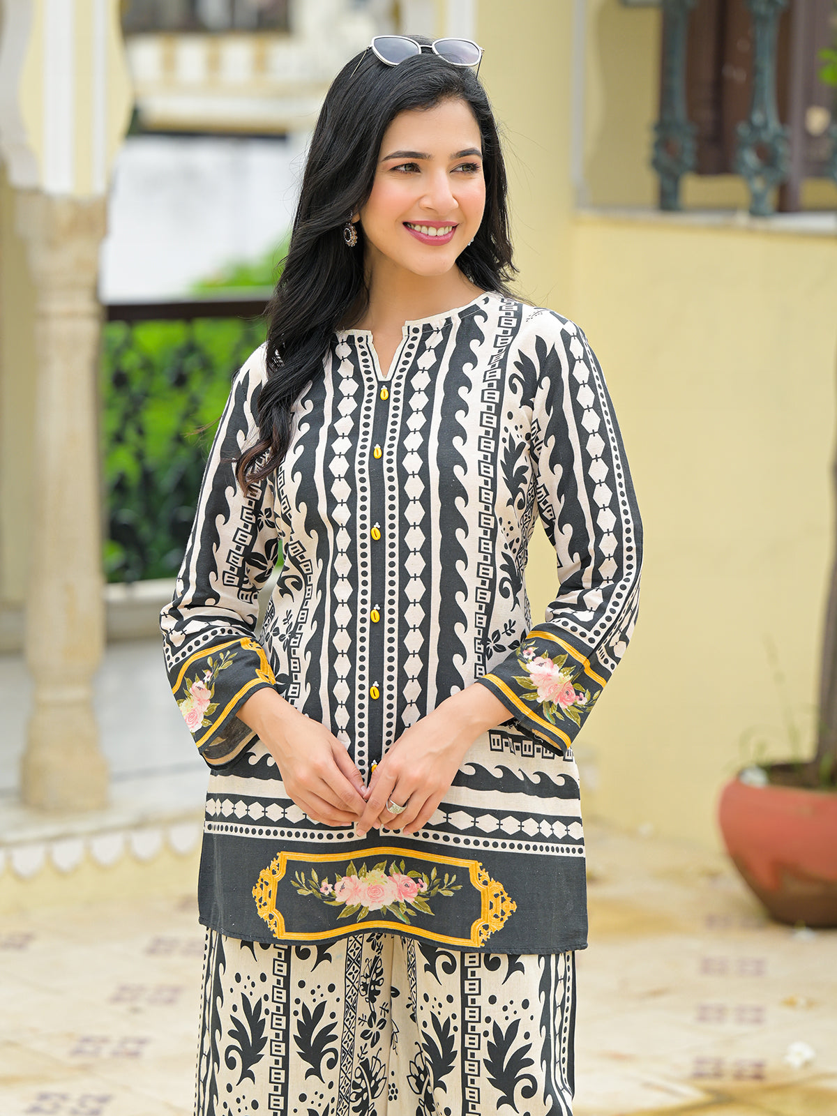 Off White cotton co ord set for women casual wear