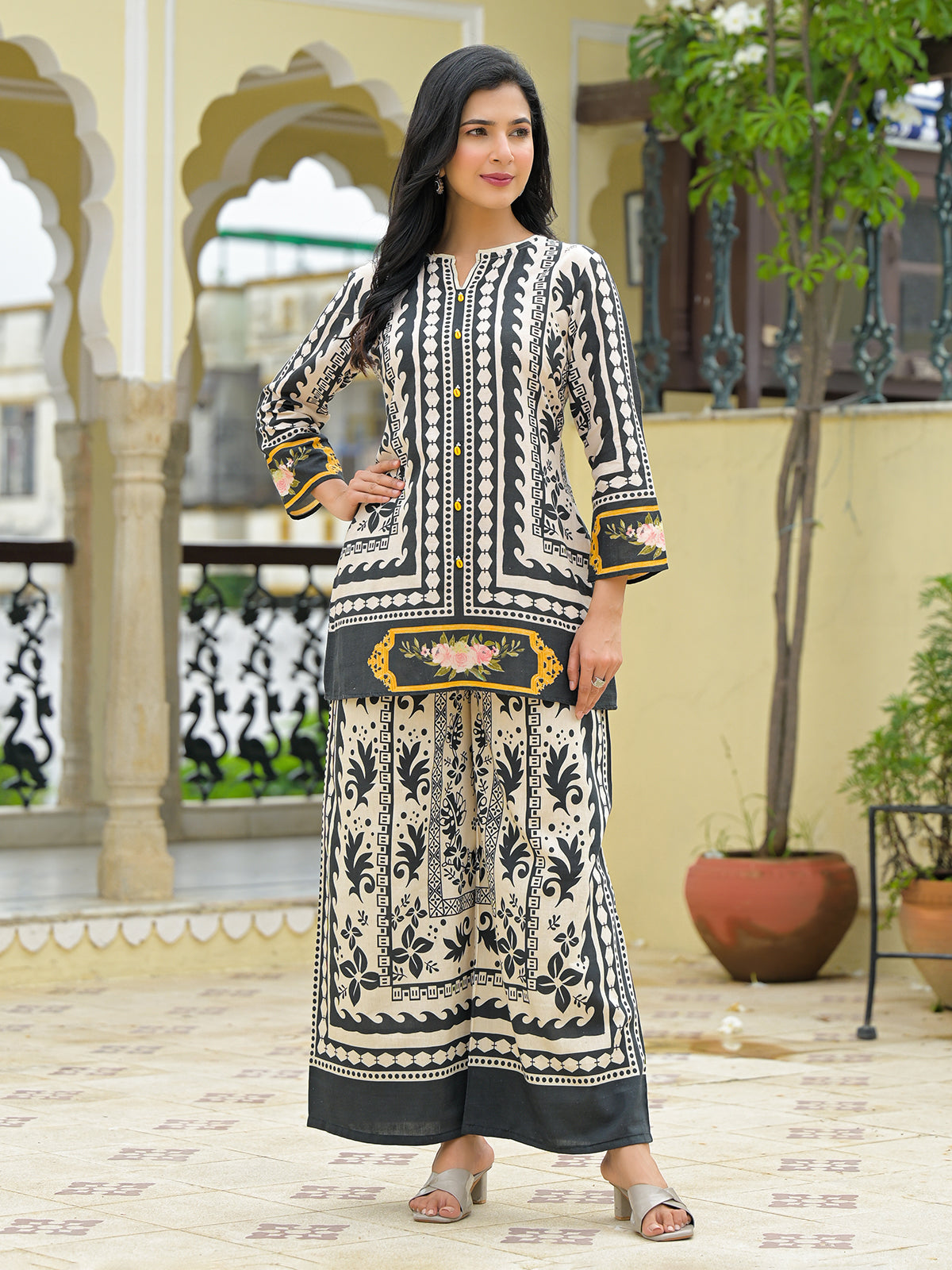 Off White cotton co ord set for women casual wear