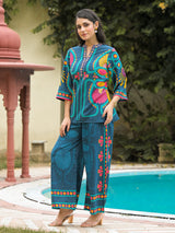 Blue printed cotton co ord set for women