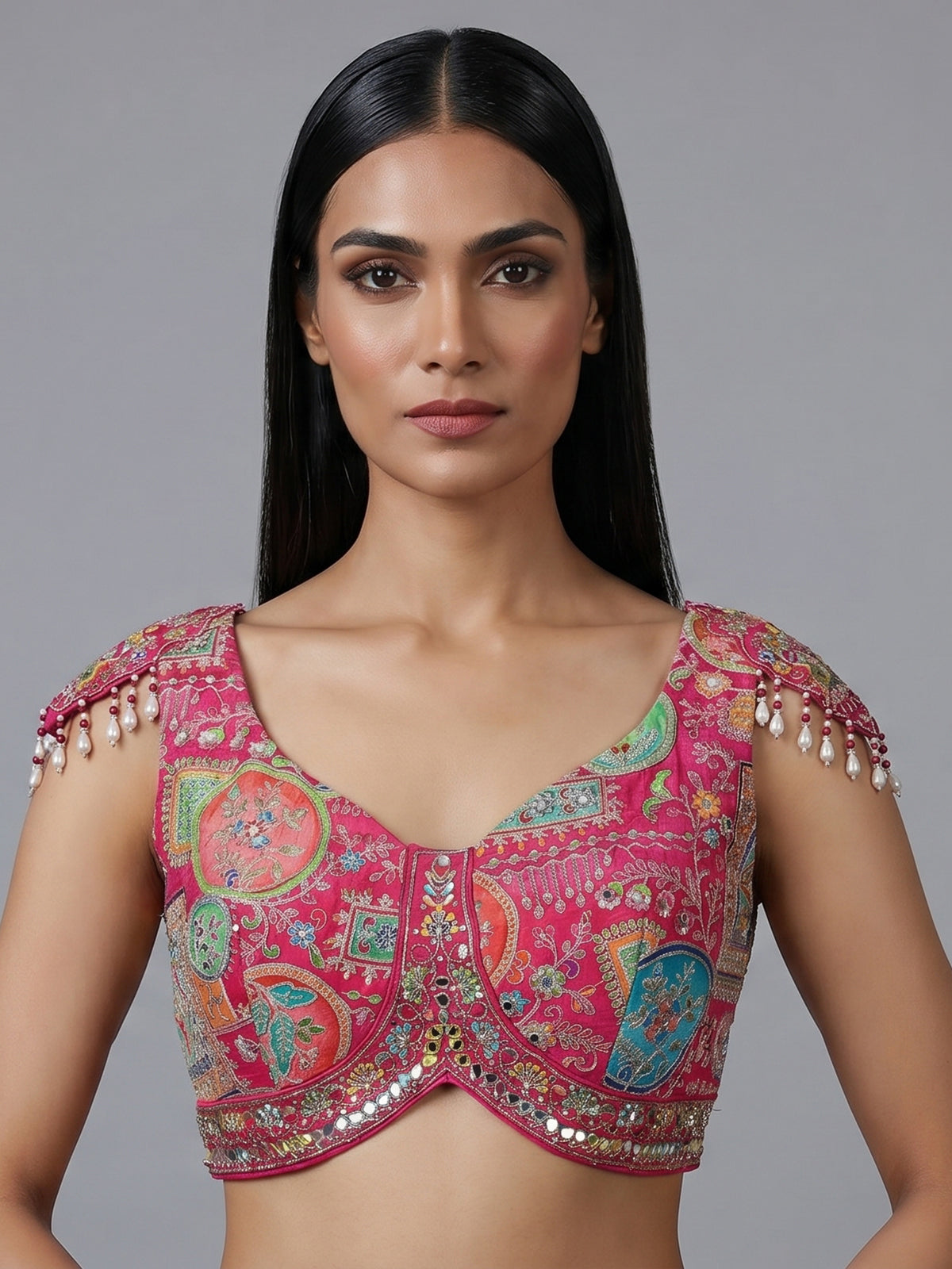 Rani pink and cream silk lehenga choli designer style