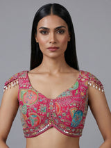 Rani pink and cream silk lehenga choli designer style