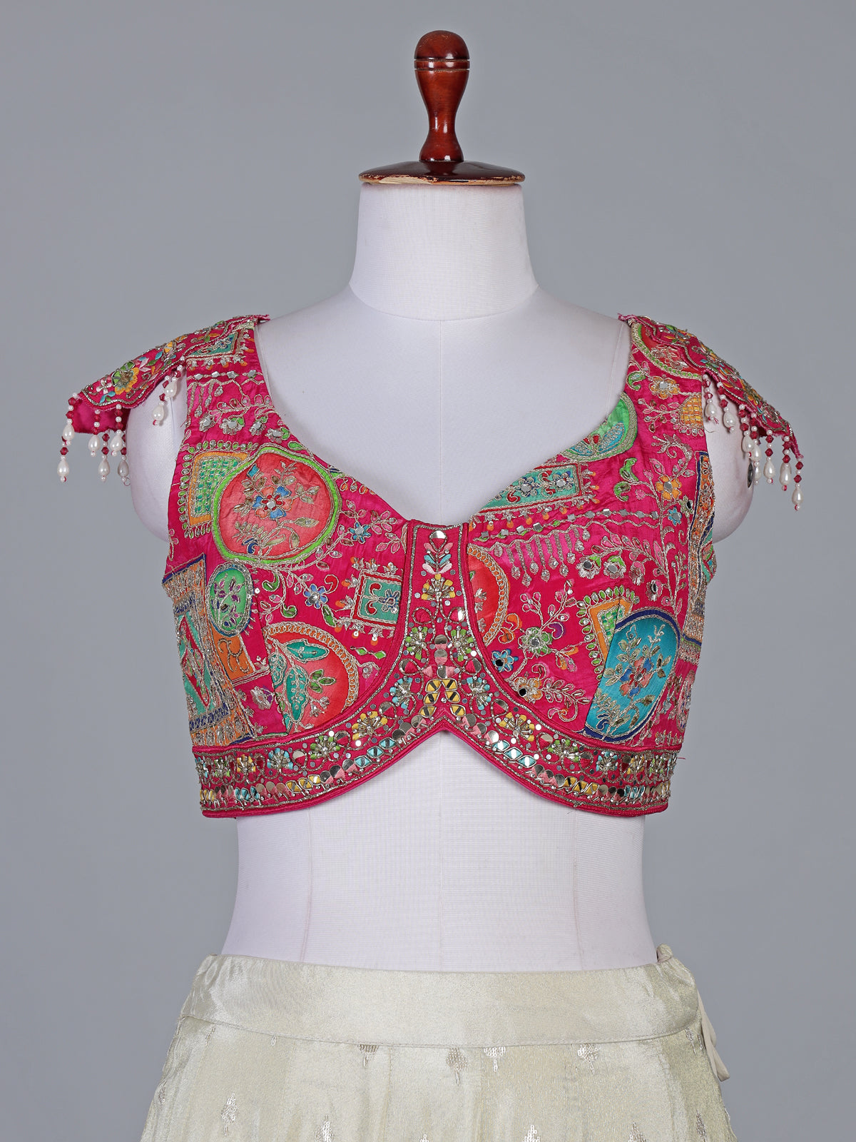 Rani pink and cream silk lehenga choli designer style