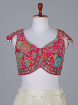 Rani pink and cream silk lehenga choli designer style