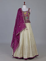 Violet and cream silk lehenga choli with zardosi work