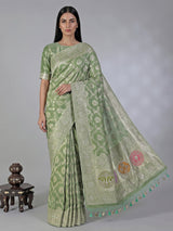 Pista green shimmer dola silk saree