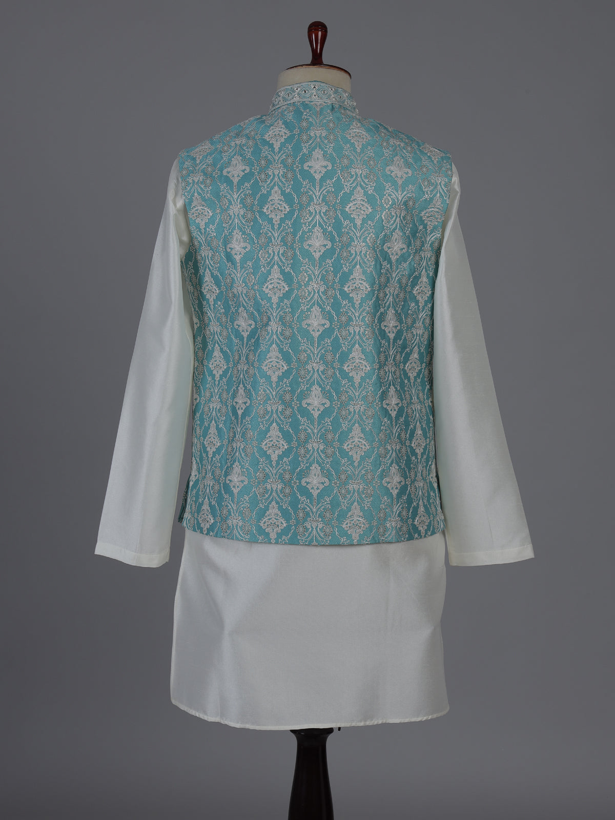 Blue silk waistcoat set with aabla and embroidery