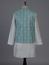 Blue silk waistcoat set with aabla and embroidery