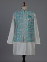 Blue silk waistcoat set with aabla and embroidery
