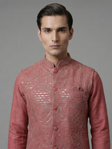 Onion pink linen waistcoat set with sequin work