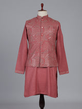 Onion pink linen waistcoat set with sequin work