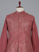 Onion pink linen waistcoat set with sequin work
