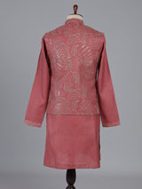 Onion pink linen waistcoat set with sequin work