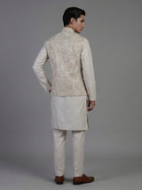Beige silk waistcoat set with sequin and embroidery
