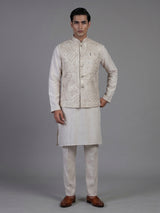 Beige silk waistcoat set with sequin and embroidery