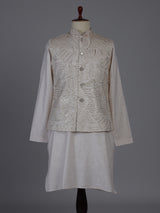 Beige silk waistcoat set with sequin and embroidery