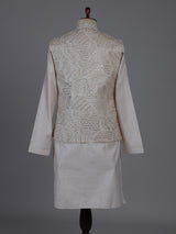 Beige silk waistcoat set with sequin and embroidery