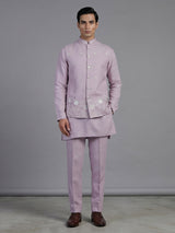 Lilac cotton linen waistcoat set with embroidery