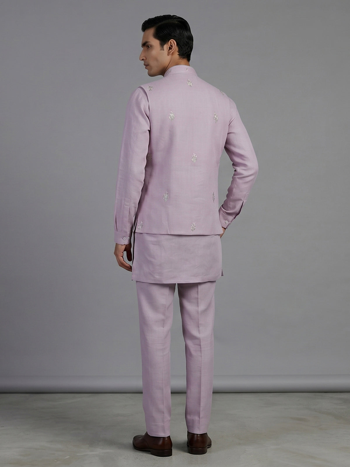 Lilac cotton linen waistcoat set with embroidery