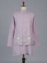 Lilac cotton linen waistcoat set with embroidery