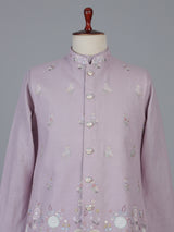 Lilac cotton linen waistcoat set with embroidery