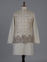 Beige silk waistcoat set with embroidered and sequins
