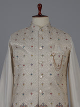 Beige silk waistcoat set with embroidered and sequins