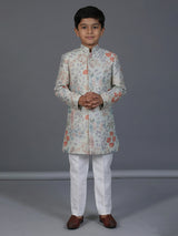 Pastel pista green silk blend boys indowestern suit