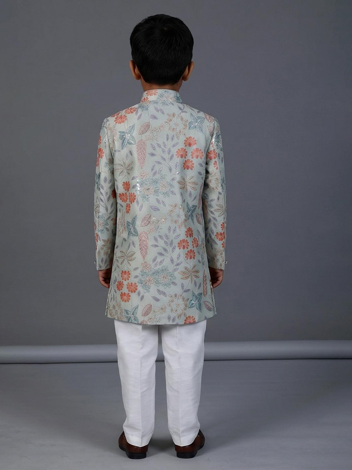 Pastel pista green silk blend boys indowestern suit