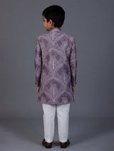 Purple silk embroidered work indowestern suit