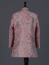 Pink silk blend embroidered boys indowestern set
