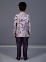 Purple raw silk embroidered boys indowestern suit set