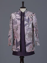 Purple raw silk embroidered boys indowestern suit set