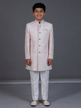 Light pink silk embroidered boys indowestern suit set